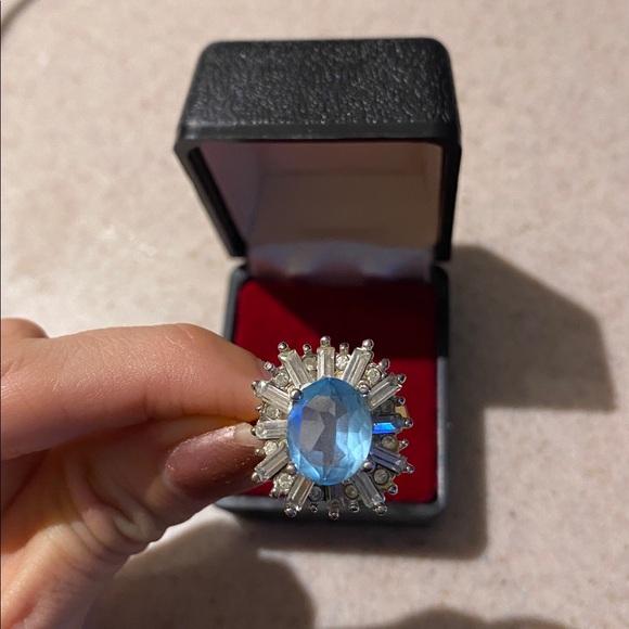 Vintage Aquamarine 18K Gold Plated Antique Ring - Size 8 - Picture 8 of 9